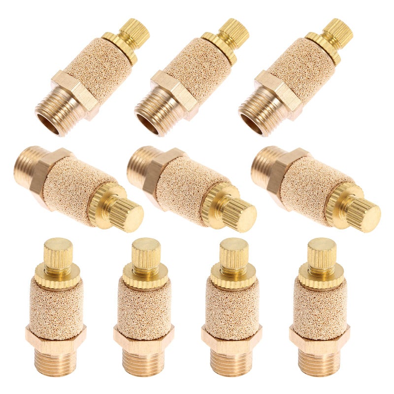 Mtsooning 10PCS Pneumatic Exhaust Muffler, 1/8" NPT Adjustable Brass Flow Control Silencer, Sintered Air Controller for Cylinders Solenoid Valves Crank Cases Gear Boxes Oil Tanks - Image 1